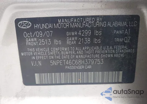 2008 Hyundai Sonata Gls from USA, damaged, VIN 5NPET46C68H379753